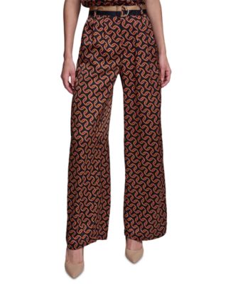 Women's Polka-Dot Satin Straight-Leg Pants