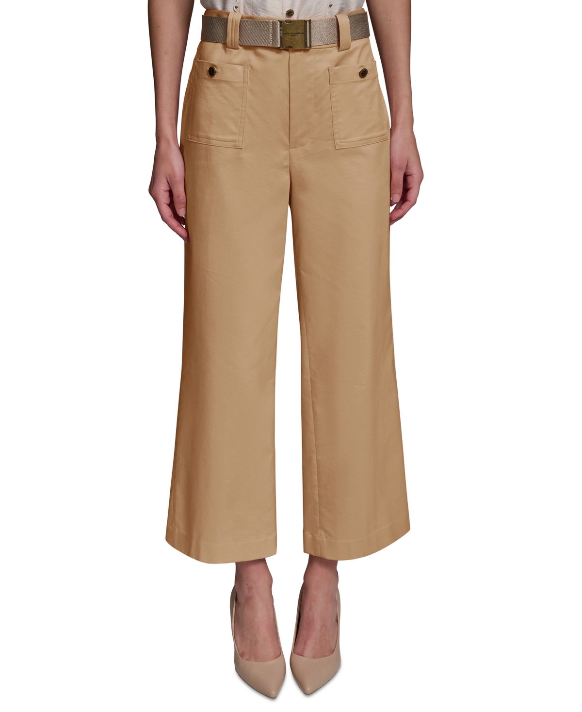 Karl Lagerfeld Paris Women's Mid-Rise Belted Cropped Pants