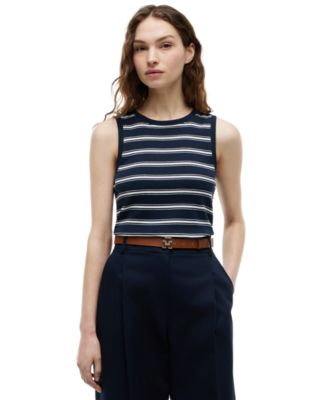 Women's Multi-Stripe Crewneck Cotton Tank Top