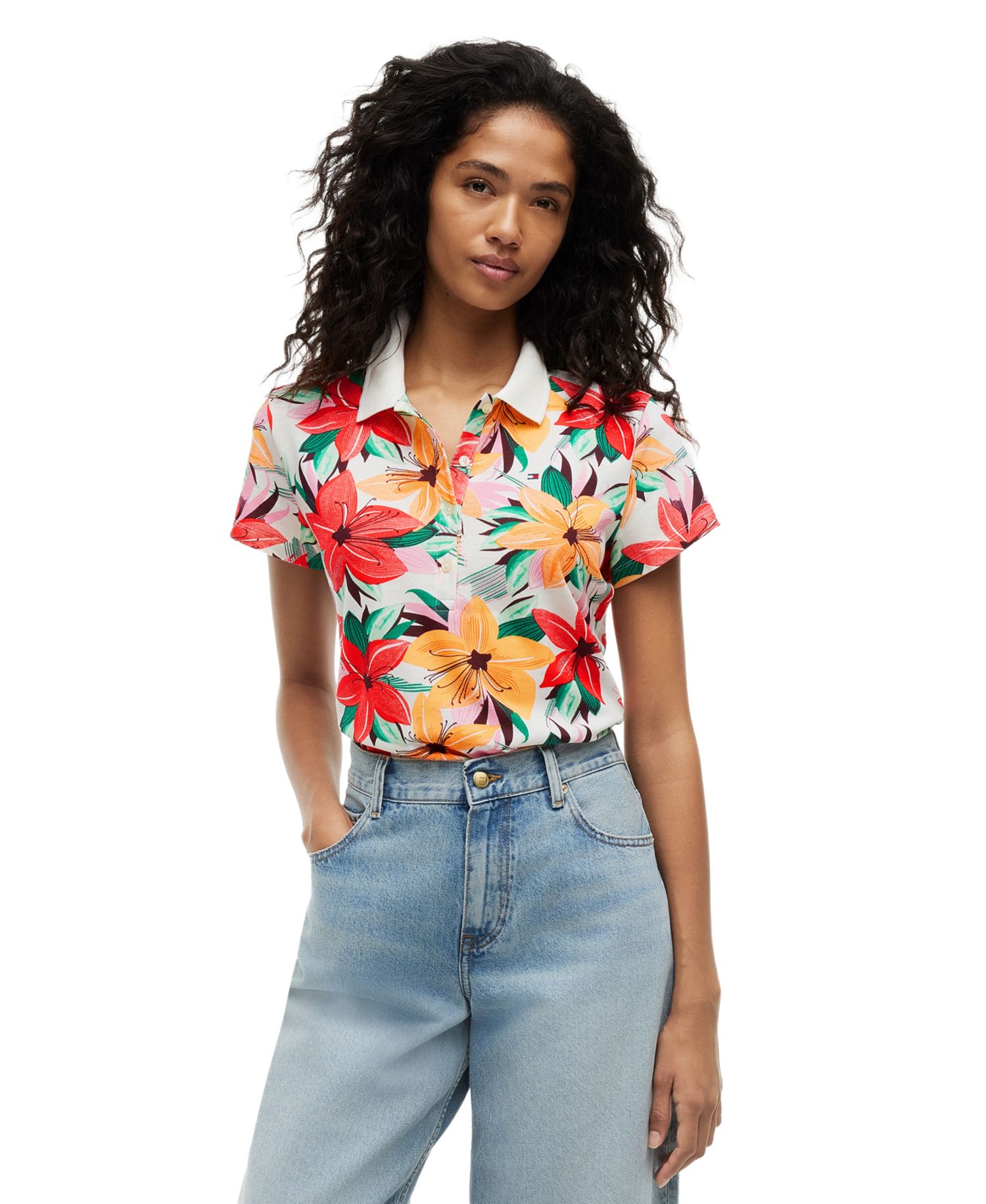 Women's Printed Short-Sleeve Polo Top