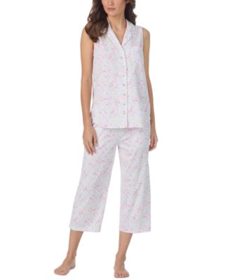 Women's Sleeveless Notch Collar Top & Capri Pajama, 2-Piece Set