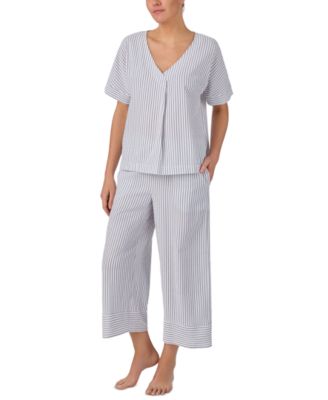 Women's Seersucker V-Neck Dolman Short-Sleeve Top and Pants Pajama Set