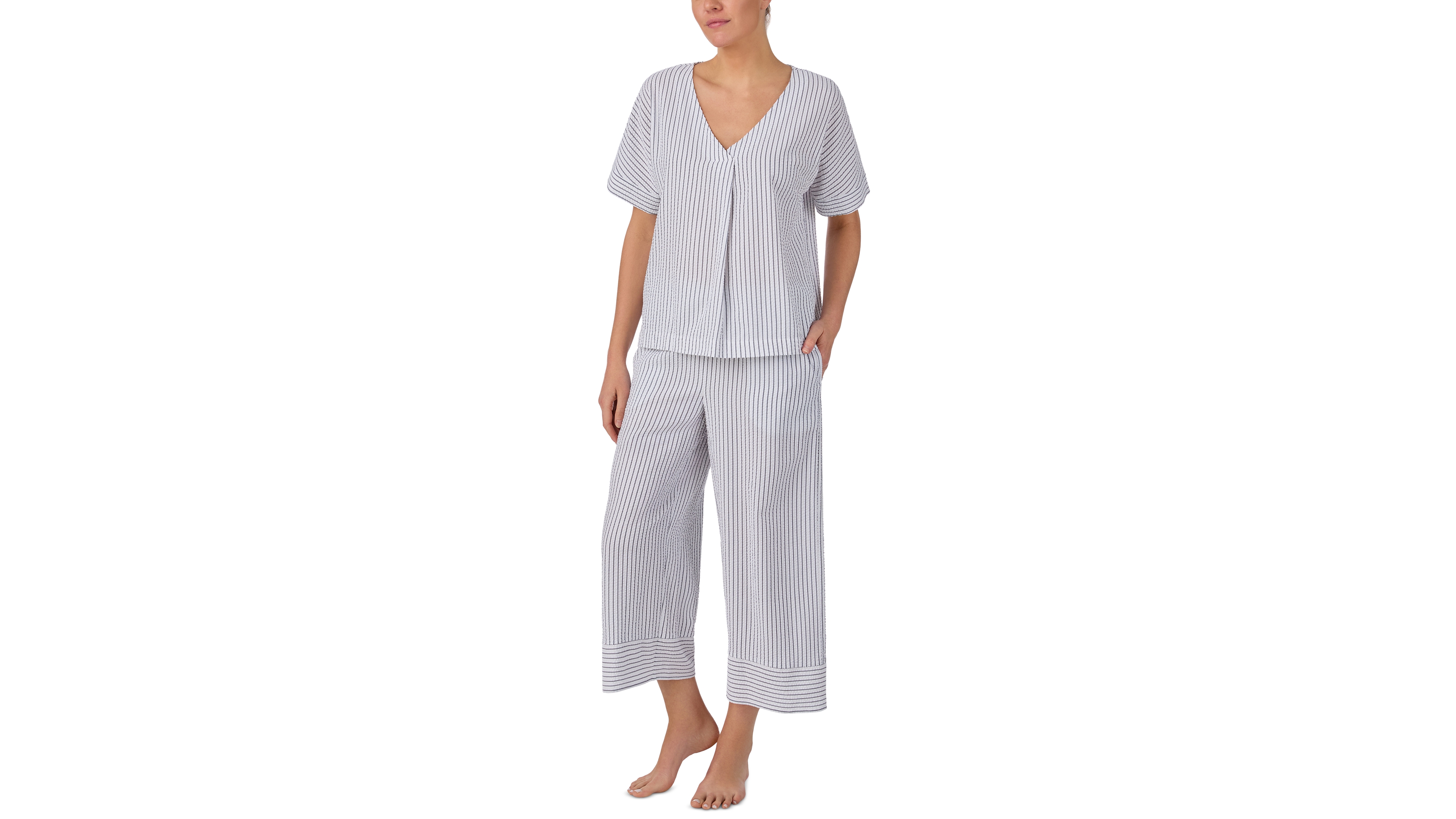 Dkny Women's Seersucker Dolman Short-Sleeve Top & Cropped Pants Pajama Set, 2-Piece Set