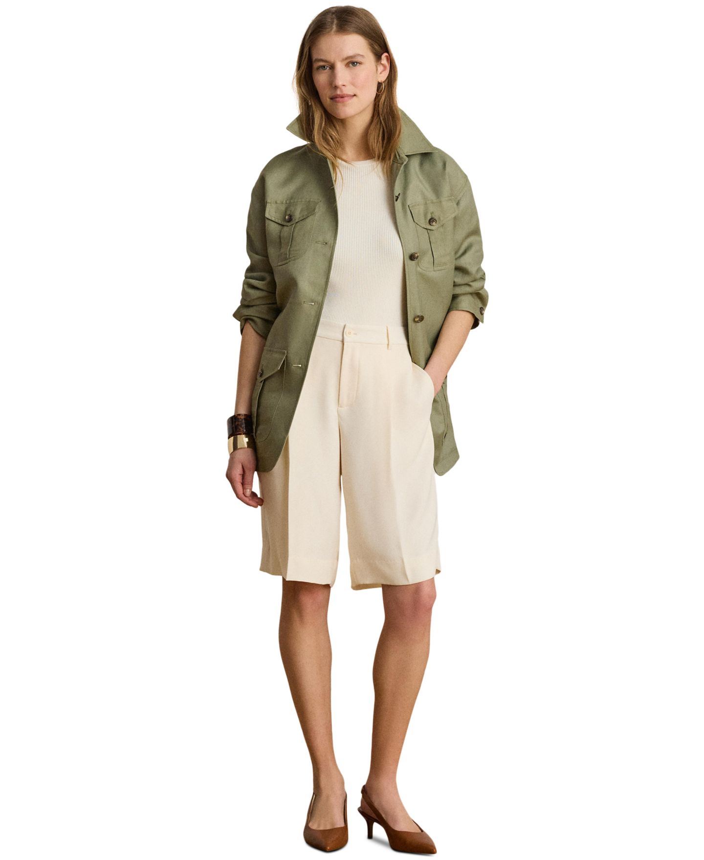 Женские шорты Lauren Ralph Lauren High-Rise Double-Faced Bermuda, цвет: Чёрный — фото 7
