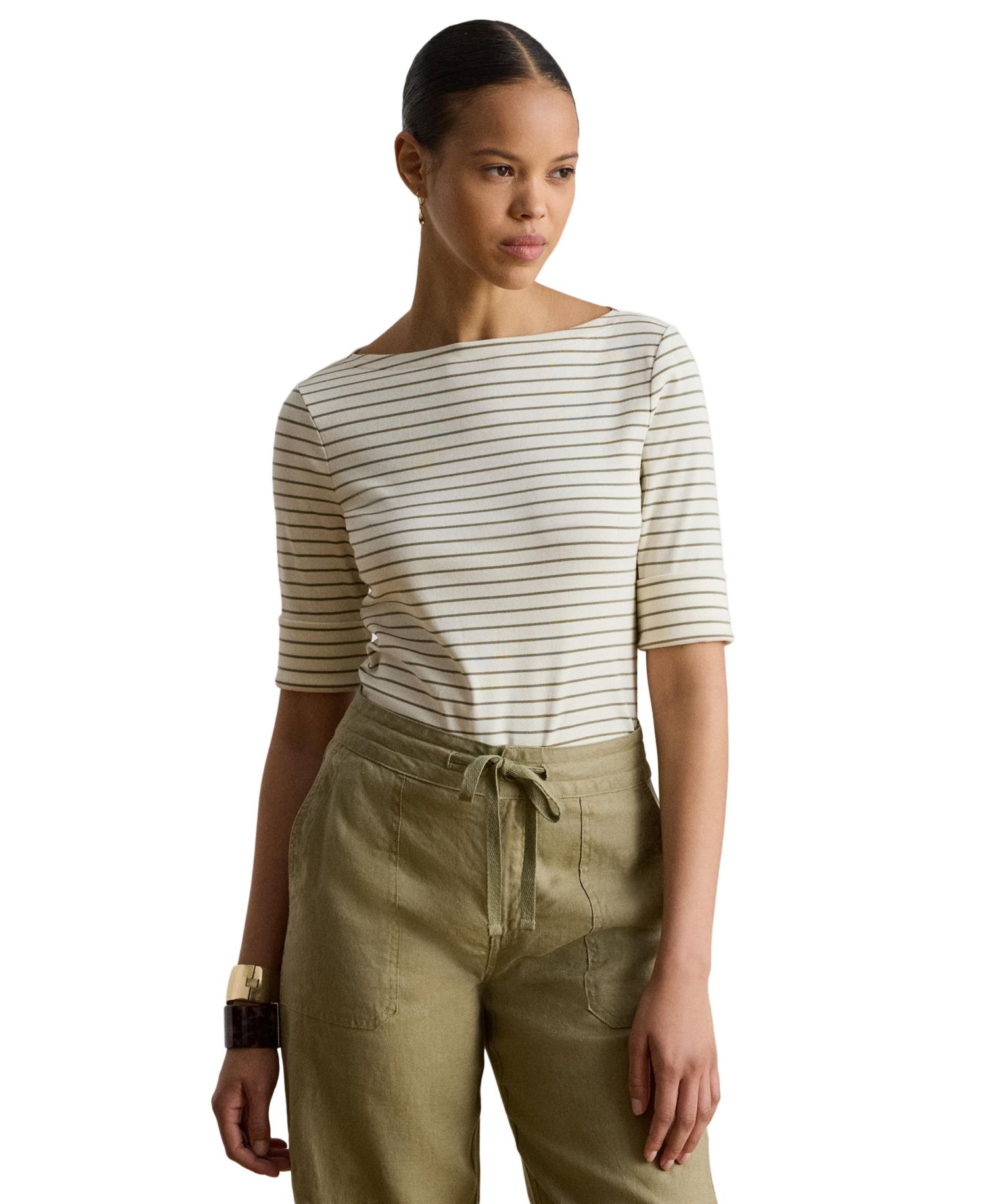 Women's Striped Boat Neck Top