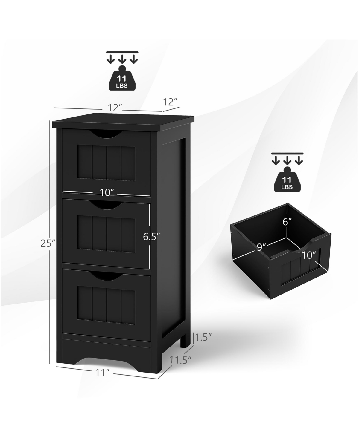 Gymax 3-Drawer Bathroom Floor Cabinet Free Standing Side Storage Organizer Nightstand