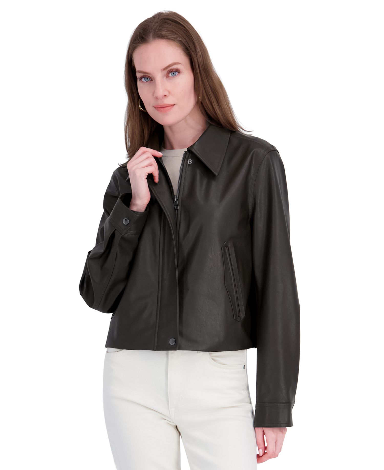 Women's Faux Leather Zip-Up Coat