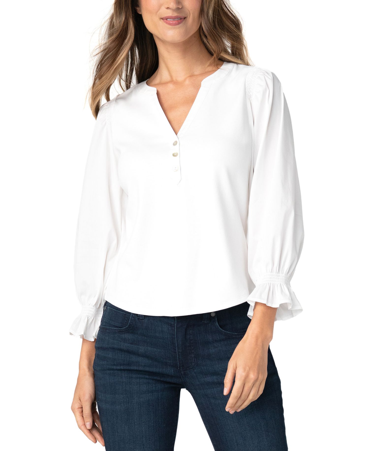 Women's Puff-Sleeve Knit-To-Woven Top
