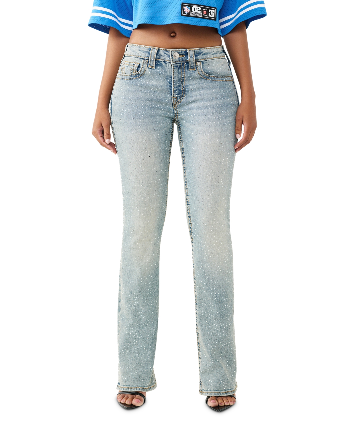 True Religion Women's Becca Mid-Rise Bootcut Crystal Big T Jeans