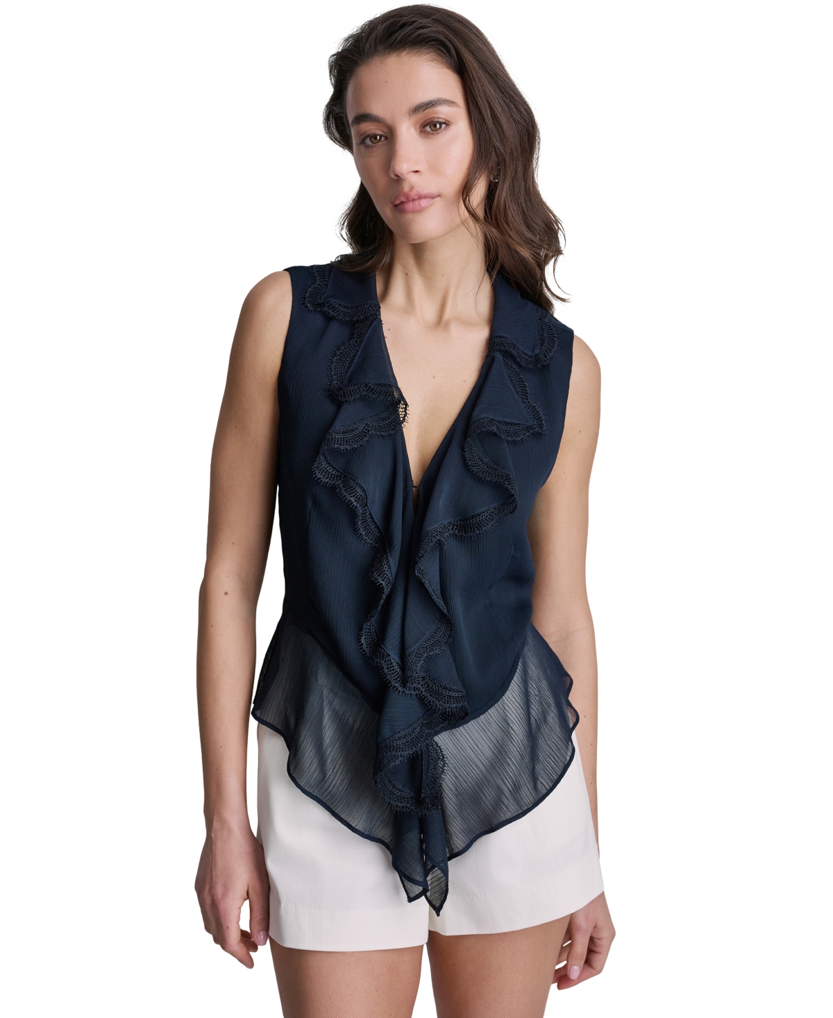 Bcbg Women's Ruffled V-Neck Sleeveless Blouse
