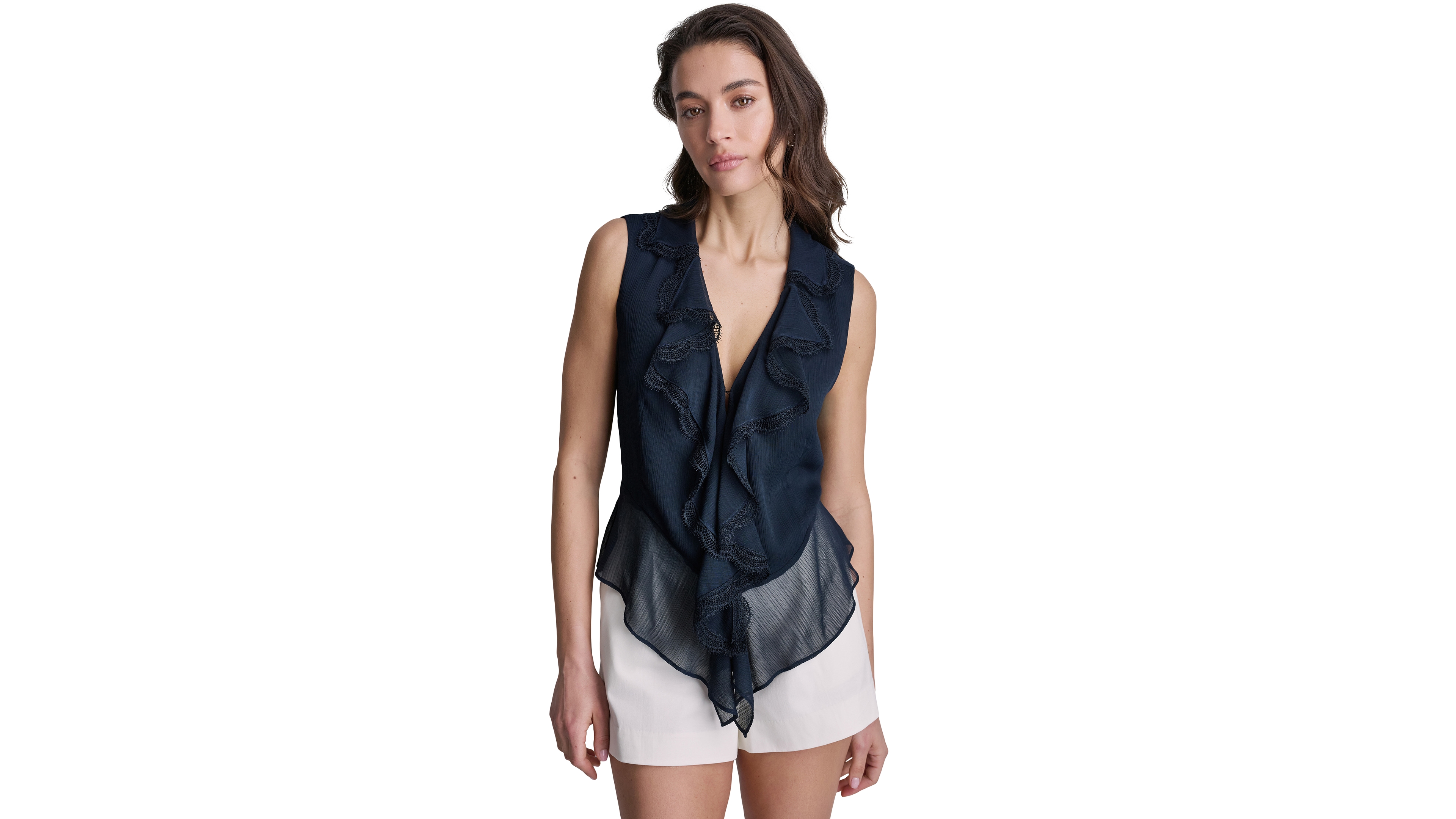 Bcbg Women's Ruffled V-Neck Sleeveless Blouse