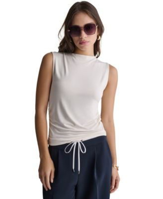 Women's Ruched Side Boat Neck Sleeveless Knit Top