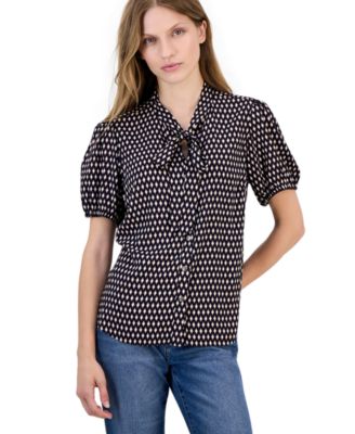 Women's Printed Puff-Sleeve Button-Front Shirt