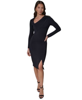 Women's Long-Sleeve Asymmetrical Neck Sheath Dress