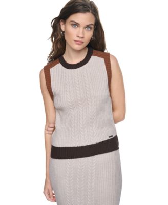 Women's Color Block Cable-Knit Crewneck Sweater