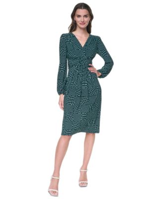 Women's Long-Sleeve Wrap Fit & Flare Dress