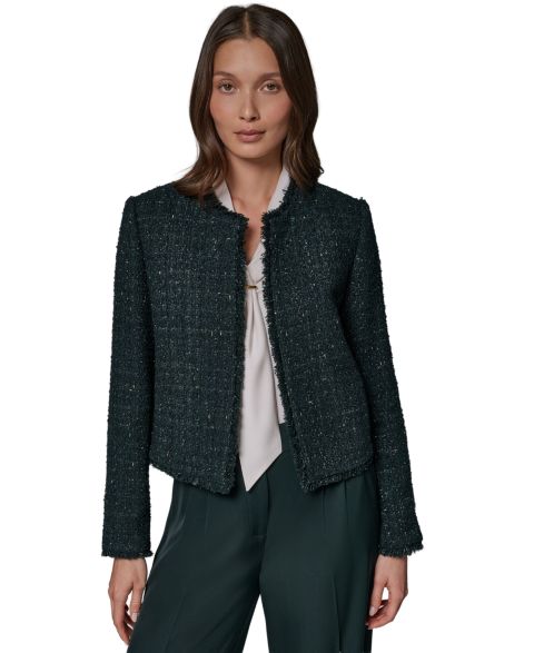 Женская куртка Donna Karan New York Open-Front Fring, цвет: Чёрный тёмно-зелёный / Золотой