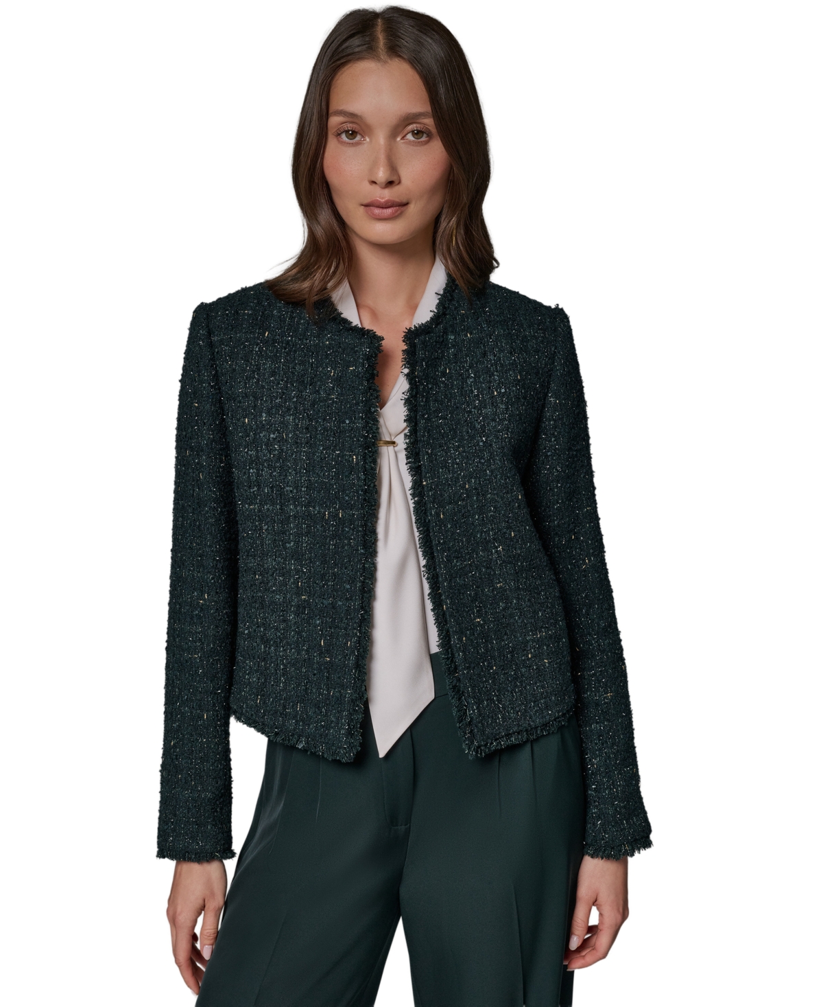 Donna Karan New York Women's Open-Front Fring Jacket