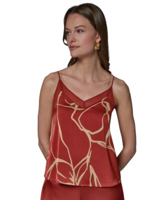 Women's Printed V-Neck Lace Trim Camisole