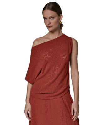 Women's Asymmetric Neck Laser Cut Top