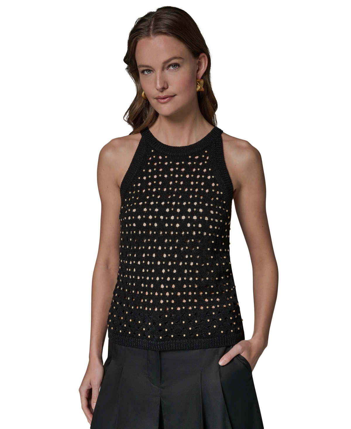 Donna Karan New York Women's Halter Crewneck Hotfix Sweater