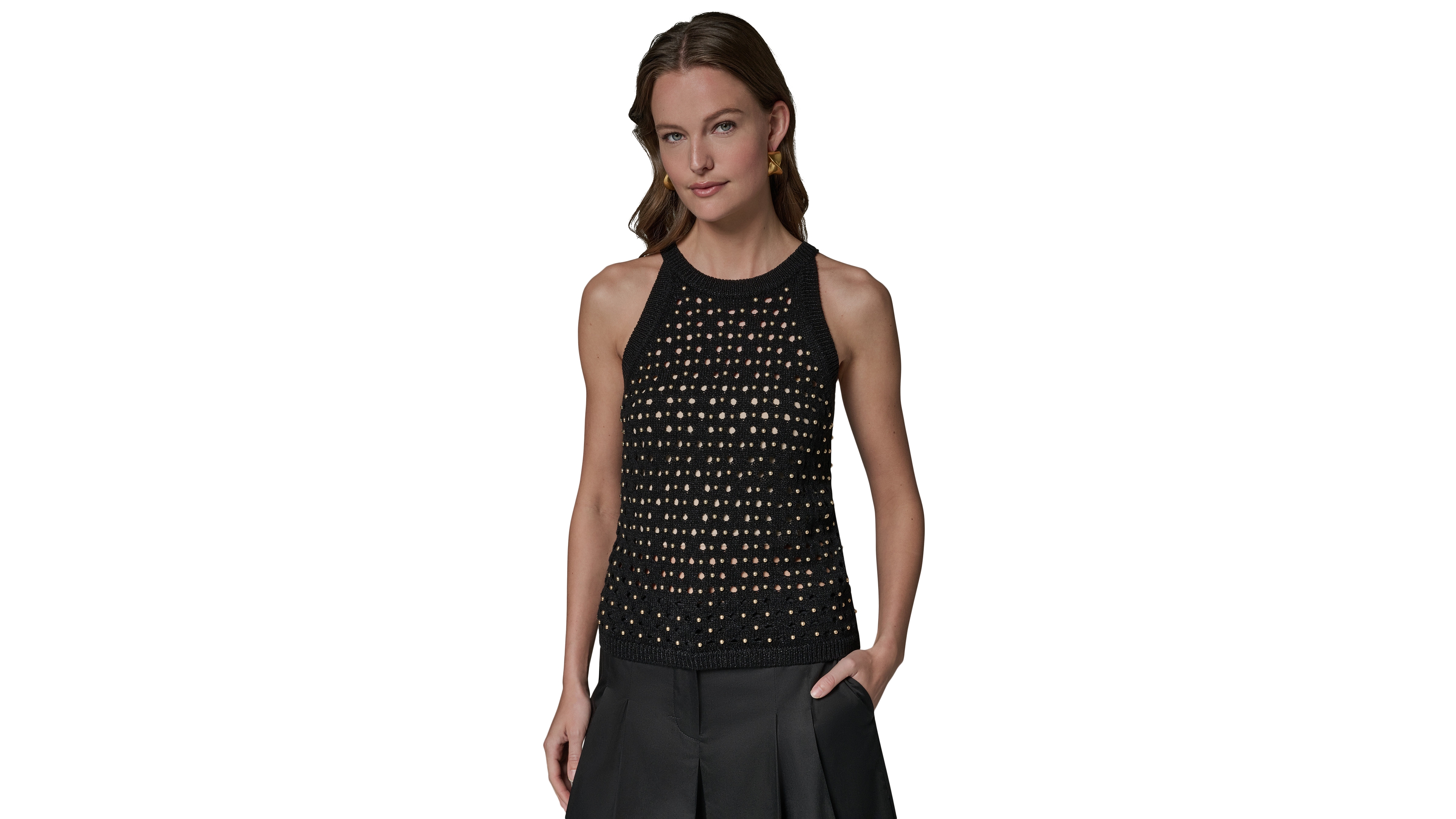 Donna Karan New York Women's Halter Crewneck Hotfix Sweater