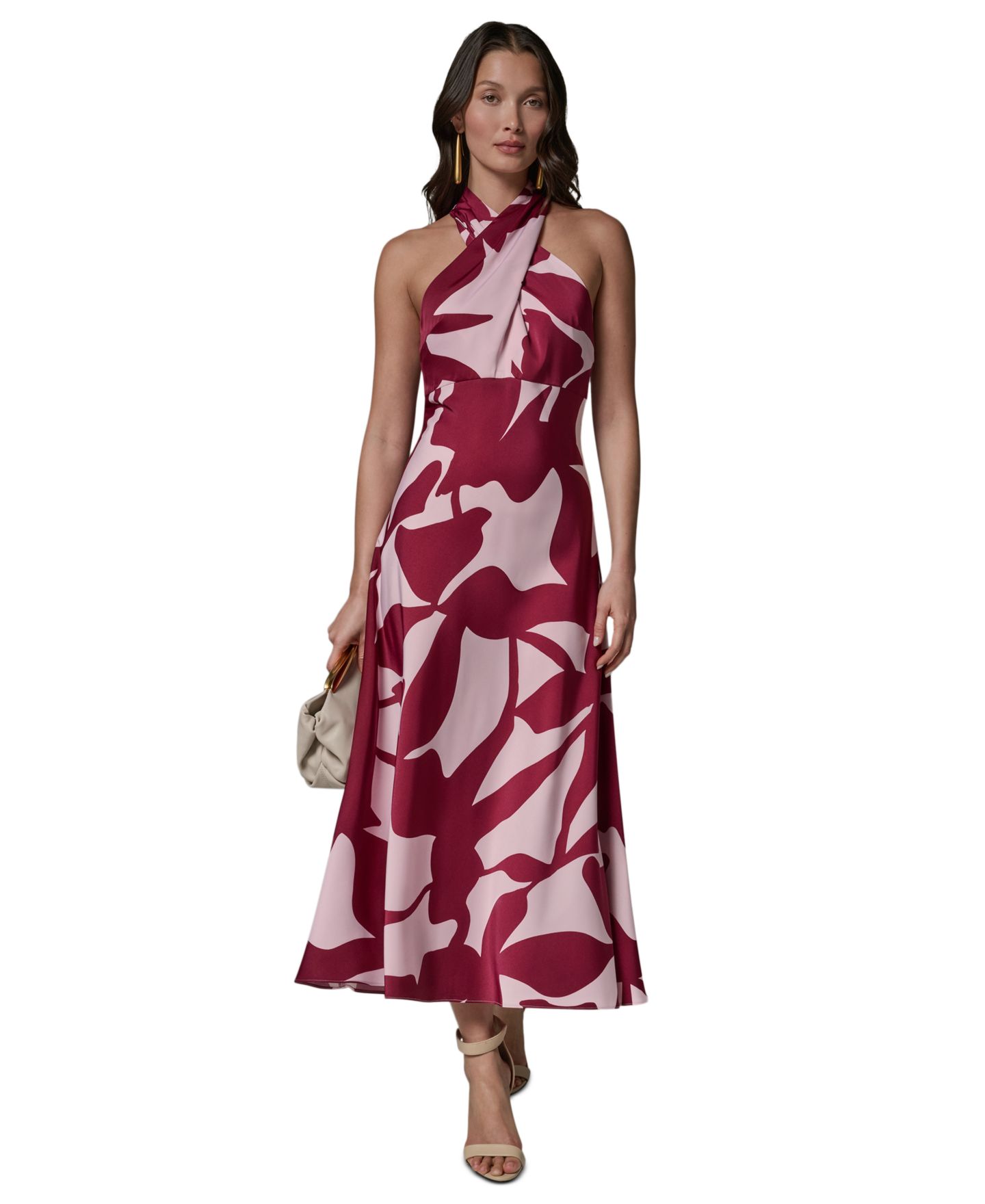 Женское платье Donna Karan New York Petite Printed Halter Neck A-Line Midi, цвет: Сангрия / Сиреневый — фото 1