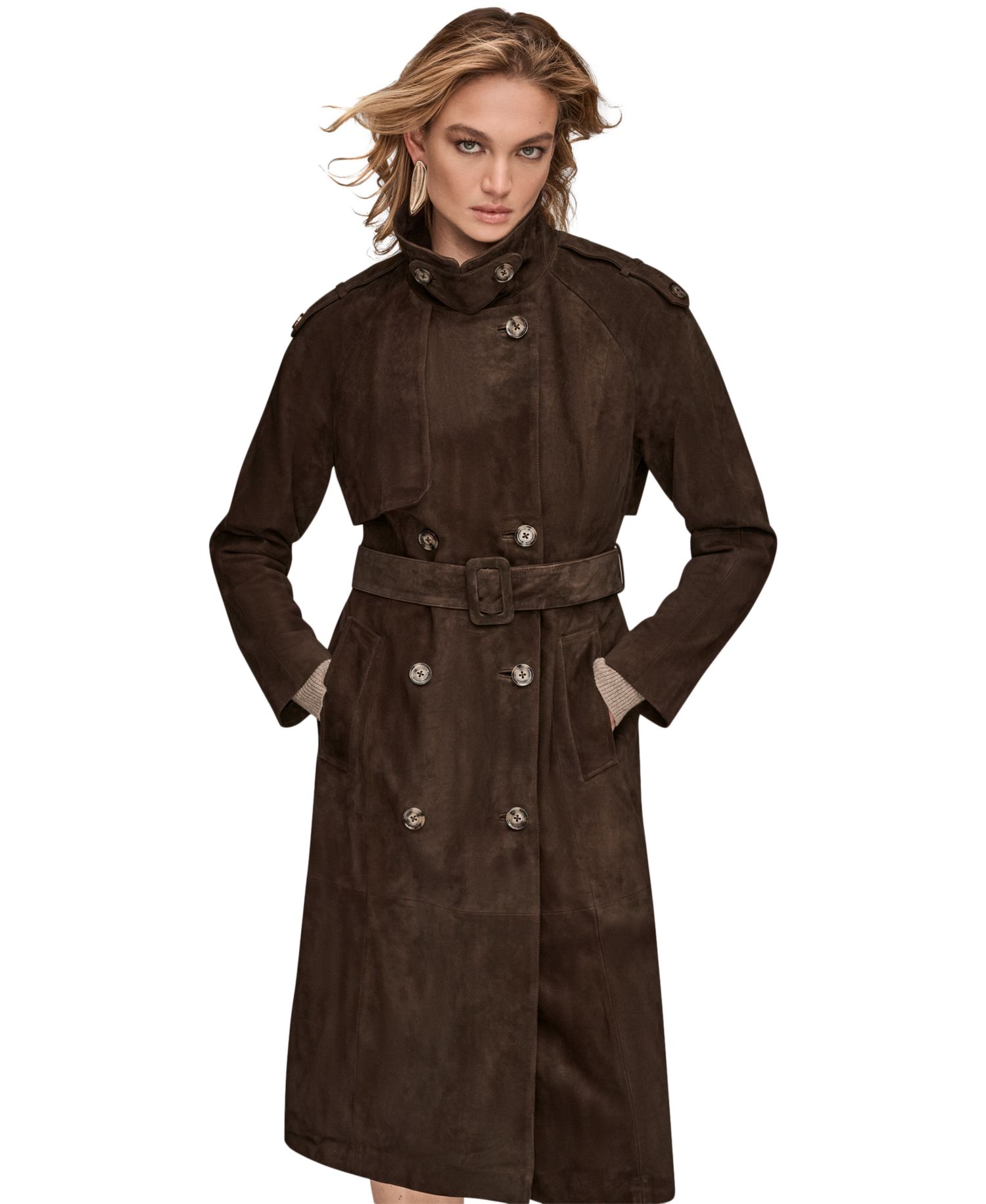 Women's Double Breasted Belted Leather Trench Coat