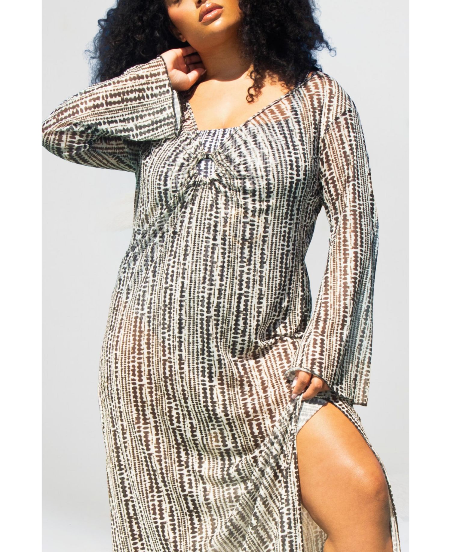 Plus Size Sheer Spot-Print Kaftan