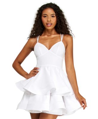 Juniors' Sweetheart Neck Scuba Crepe Dress with Tiered Skirt