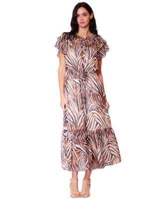 Women's Crewneck Flutter-Sleeve Midi Dress