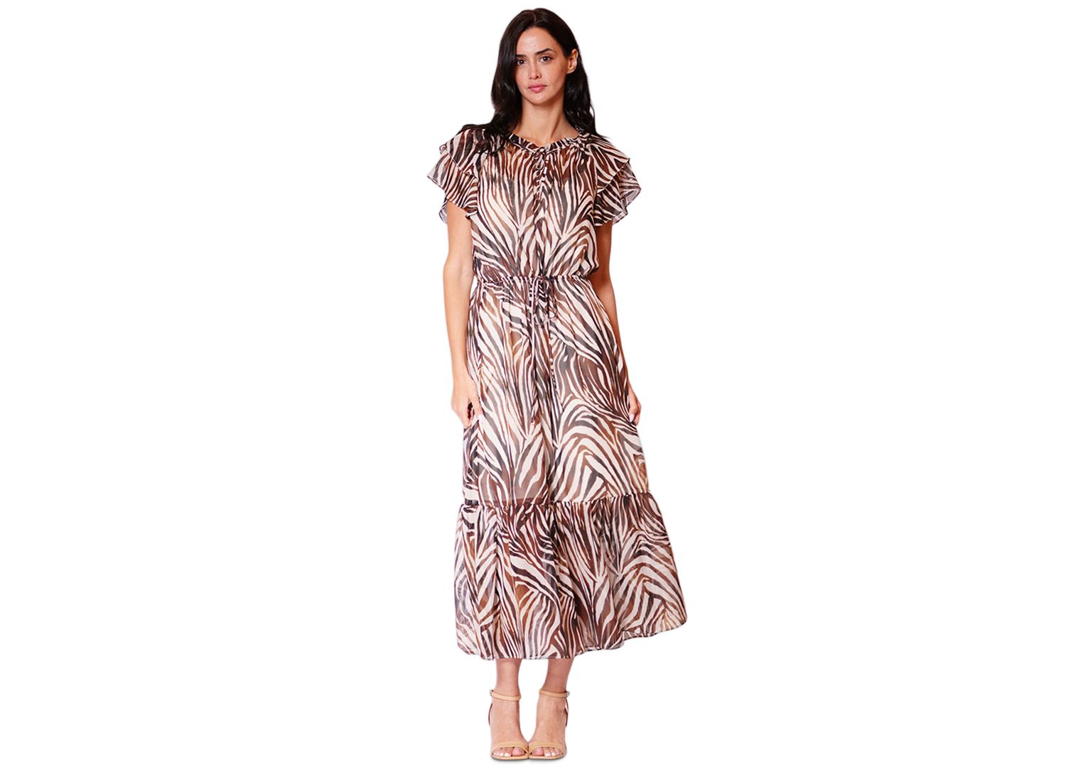 Women's Crewneck Flutter-Sleeve Midi Dress