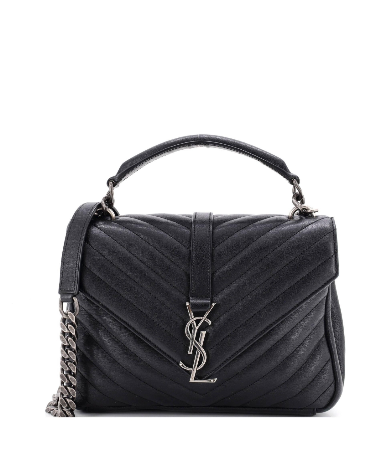 Pre-Owned Saint Laurent Medium Classic Monogram College Bag Matelasse Chevron Leather - Black