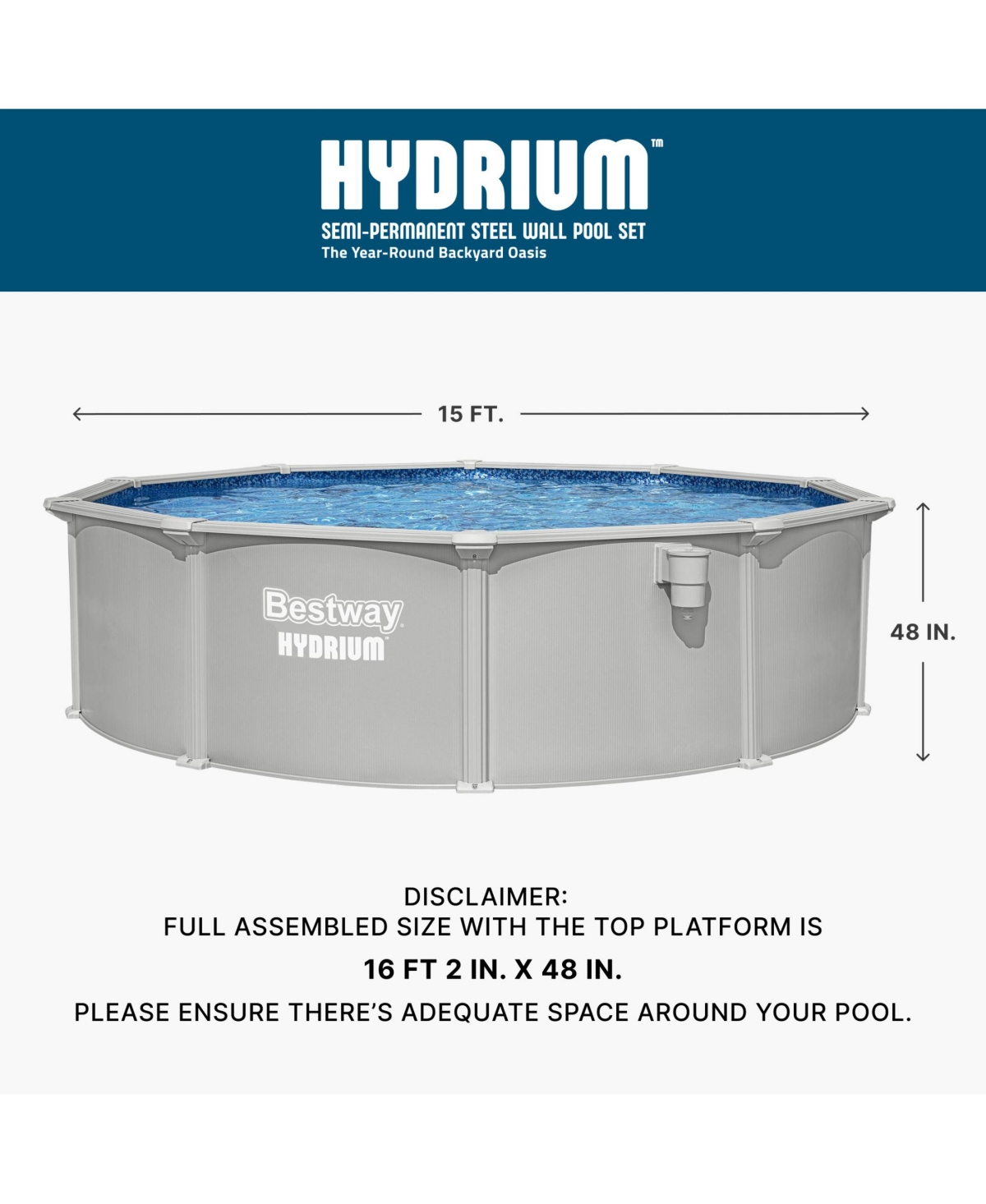 Bestway Hydrium 15' x 48" Round Steel Wall Above Ground Pool Set