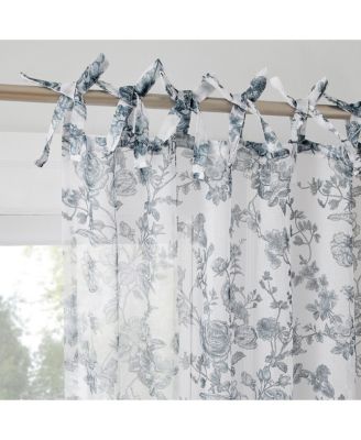 Cillian Floral Sheer Pre-Tied Bow Tab Top Curtain Panel Pair