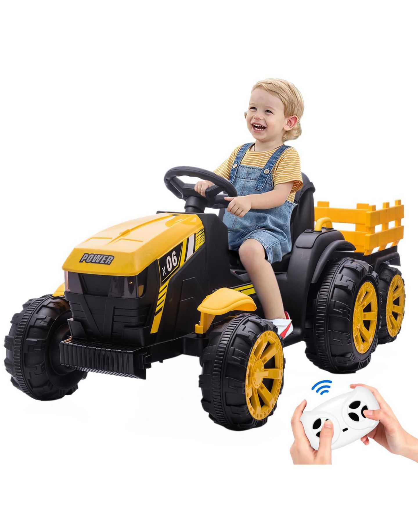 Детская игрушка homfan Kids Ride-On Tractor 12V Battery-Powered with Detachable Trailer and Remote Control, 61" x 27" x 23", 66 lbs Capacity, 3–6 лет, цвет: Жёлтый — фото 6