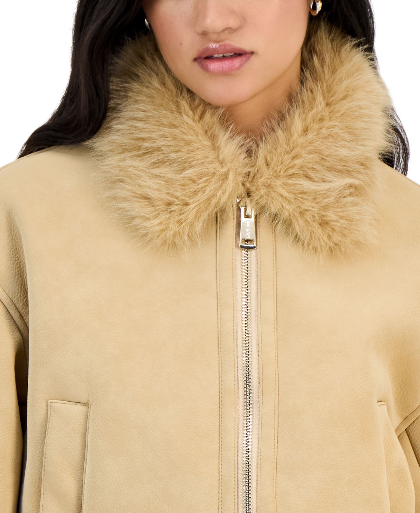 Женская куртка GUESS Delores Faux Shearling Long-Sleeve Bomber, цвет: Жёлтый — фото 2