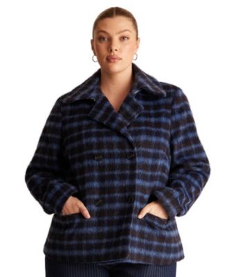 Plus Size Nightfall Double-Breasted Plaid Short Coat