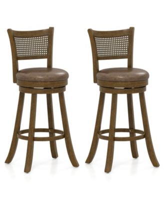 Set of 2 Bar Stools 30'' Swivel Bar Chairs with PE Rattan Backrest Bar Height