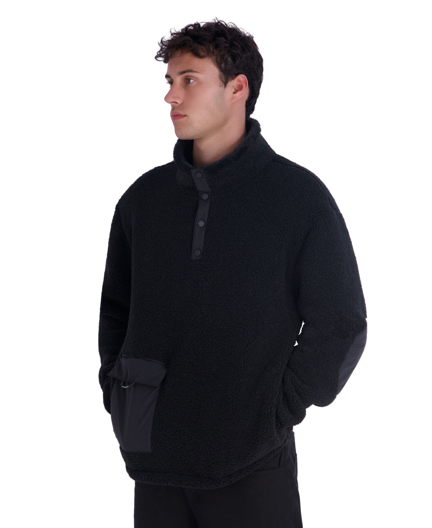 Mens's Mixed Media Sherpa Mock Neck Pullover