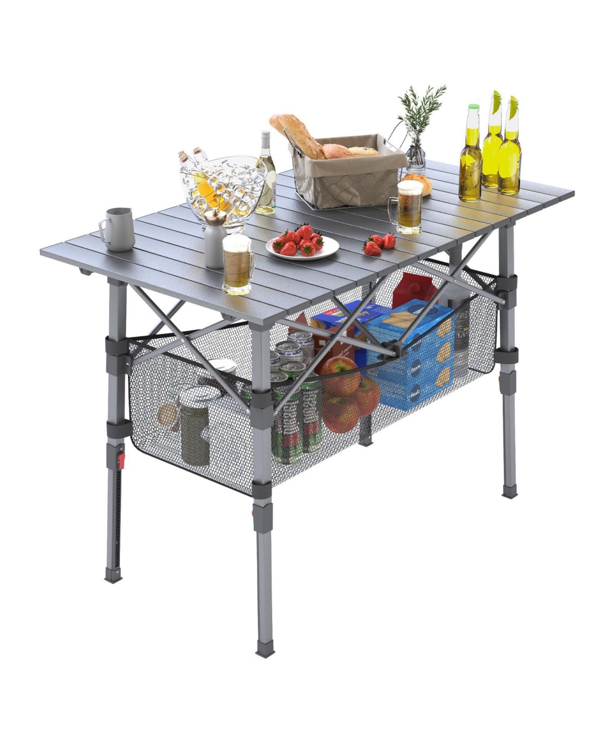Piscifun Portable Camping Table Adjustable Height Aluminum Roll Up Folding Picnic Storage Basket Outdoor