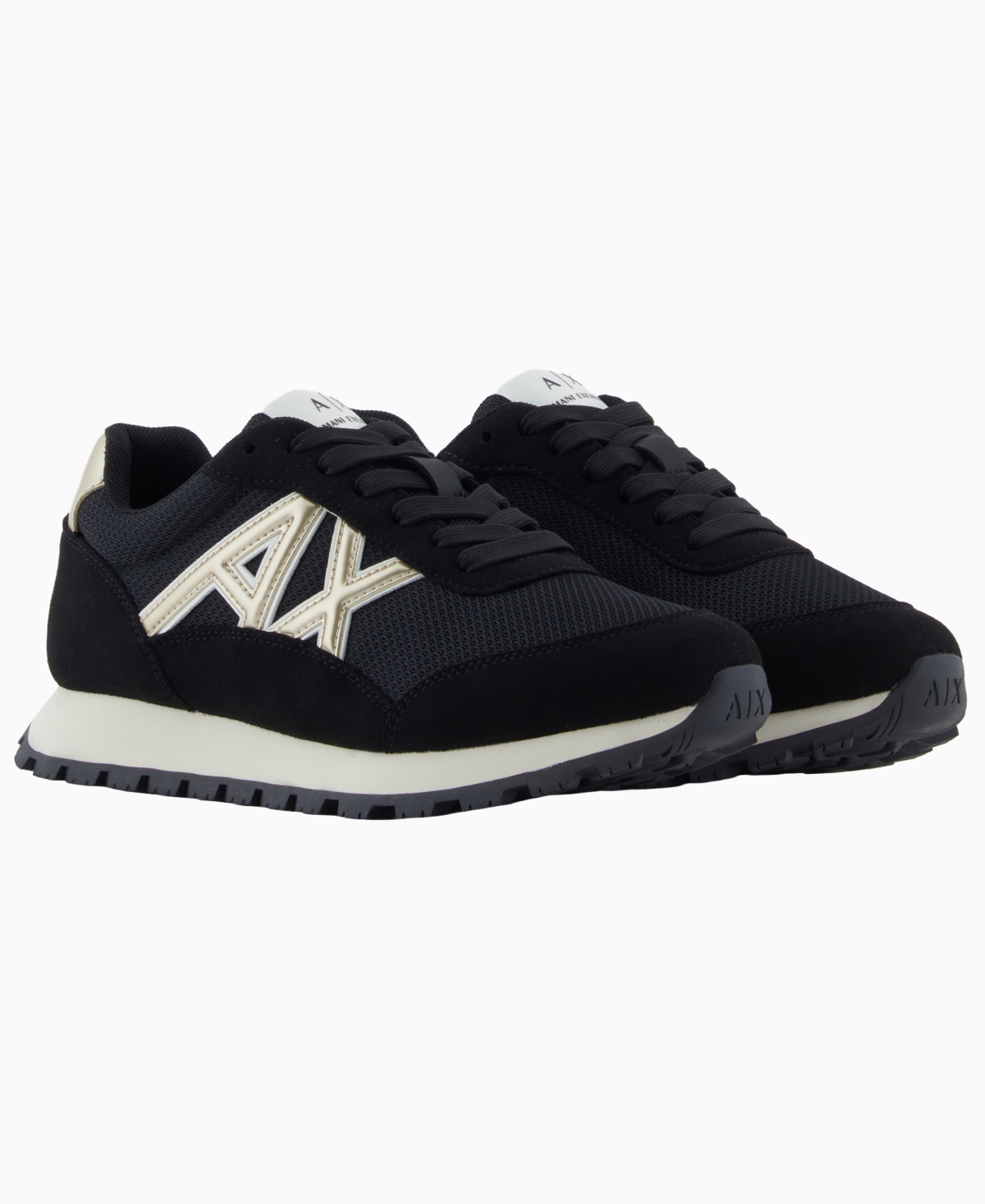 A|X Armani Exchange men's Drop Low-Top Round-Toe Mesh Sneakers - Black/pale Gold
