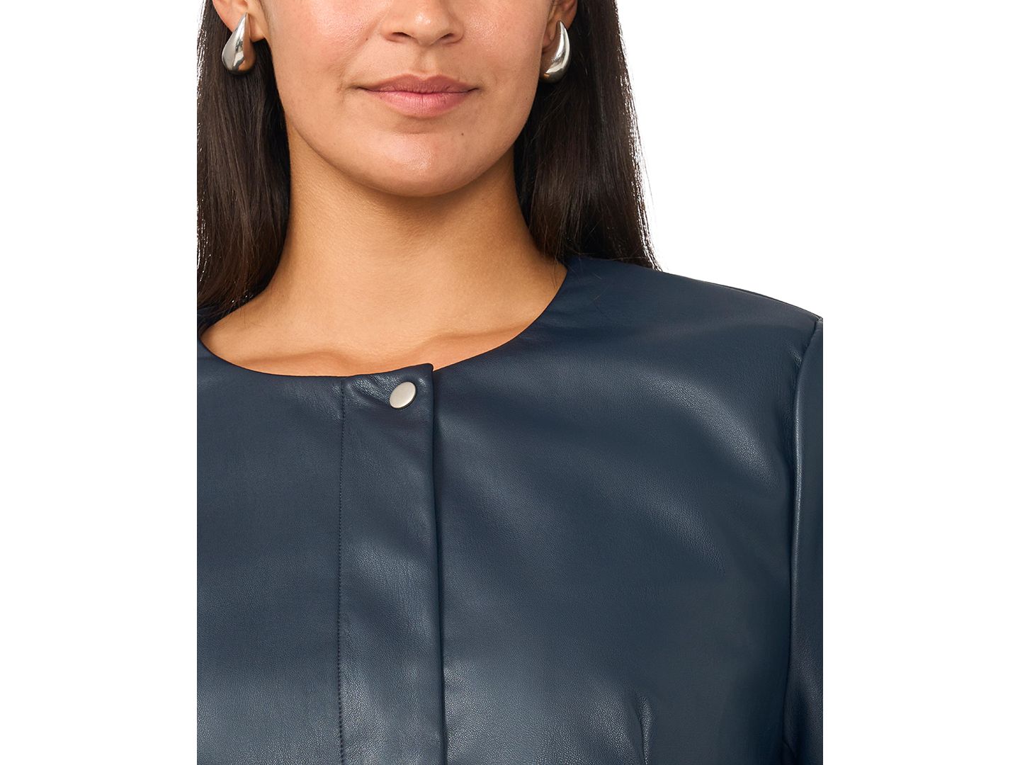 Женская куртка Vince Camuto Plus Size Balloon Sleeve Faux Leather Crewneck, цвет: Насыщенный тёмно-синий — фото 7