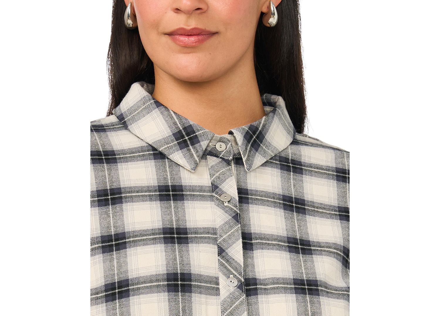 Plus Size Plaid Midi Loose-Fit Shirt Dress