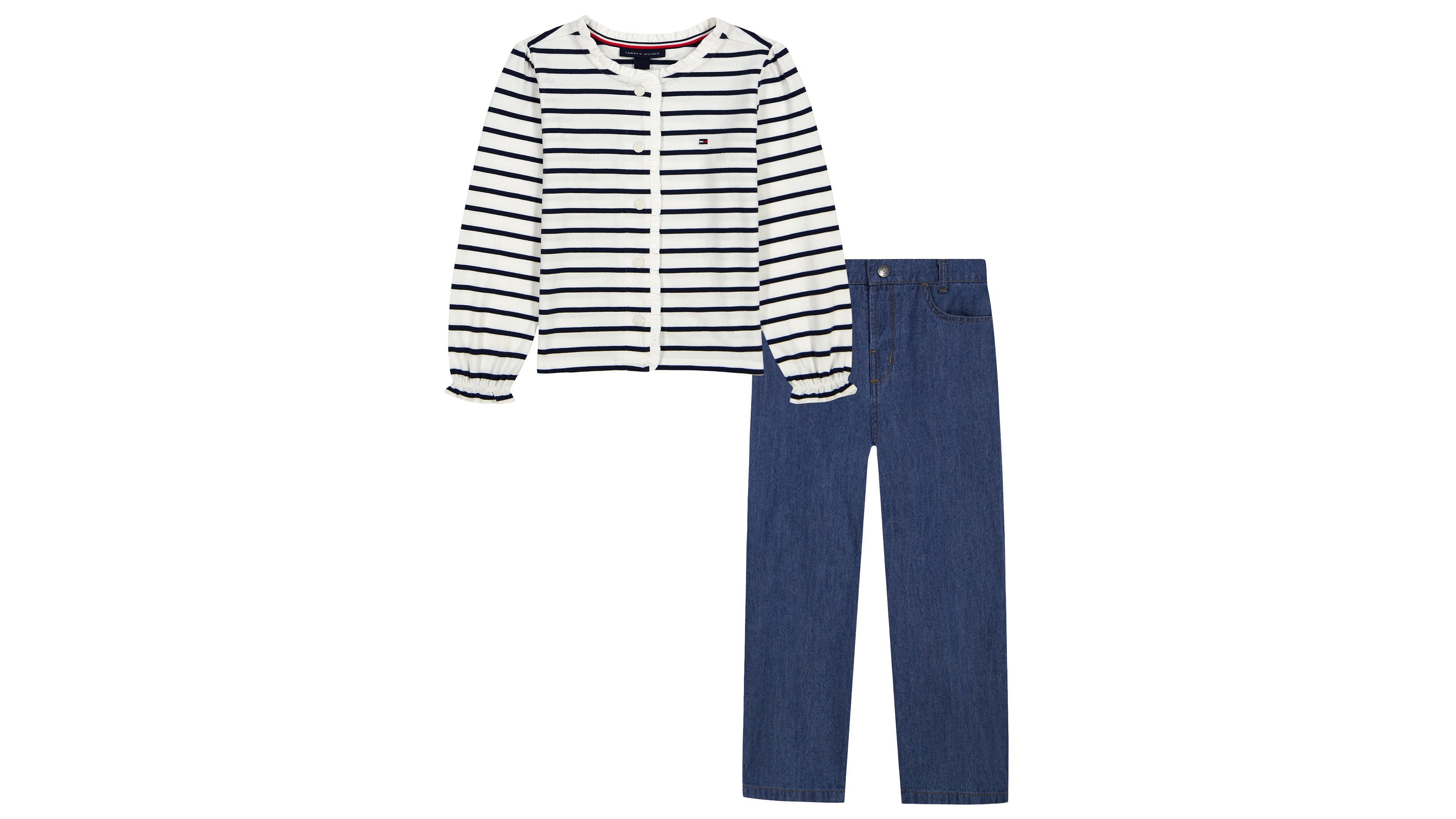 Tommy Hilfiger Baby Girls' Striped Ruffle-Collar Wide-Leg Cardigan and Pants, 2-Piece Set