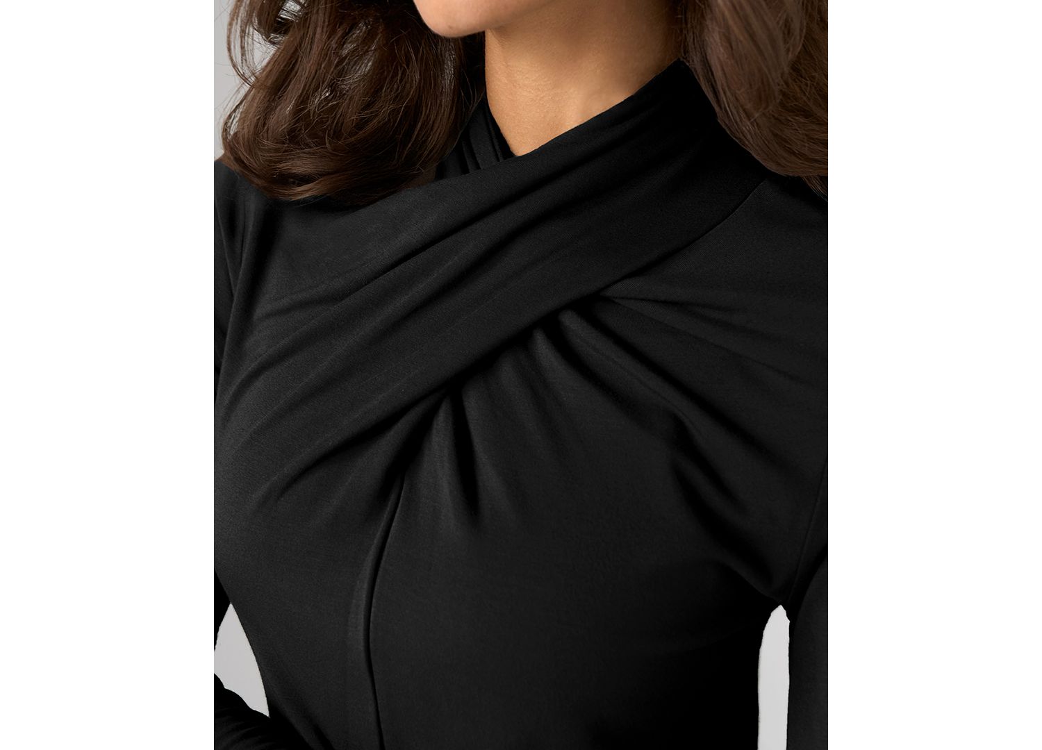 Petite Long-Sleeve Wrap-Neck Jersey-Knit Blouse