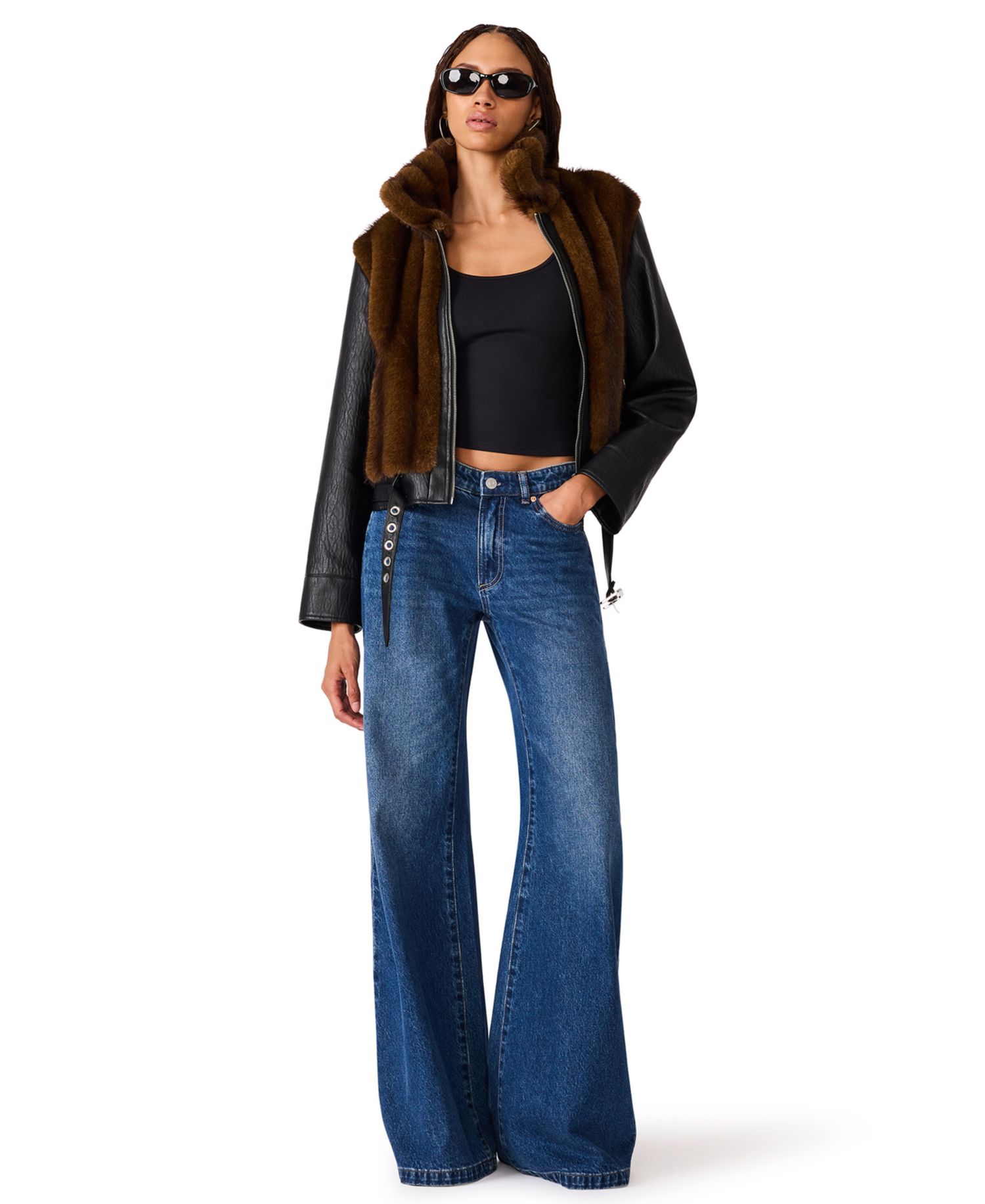 Women's Ryland Moto Mixed-Media Faux-Fur Jacket