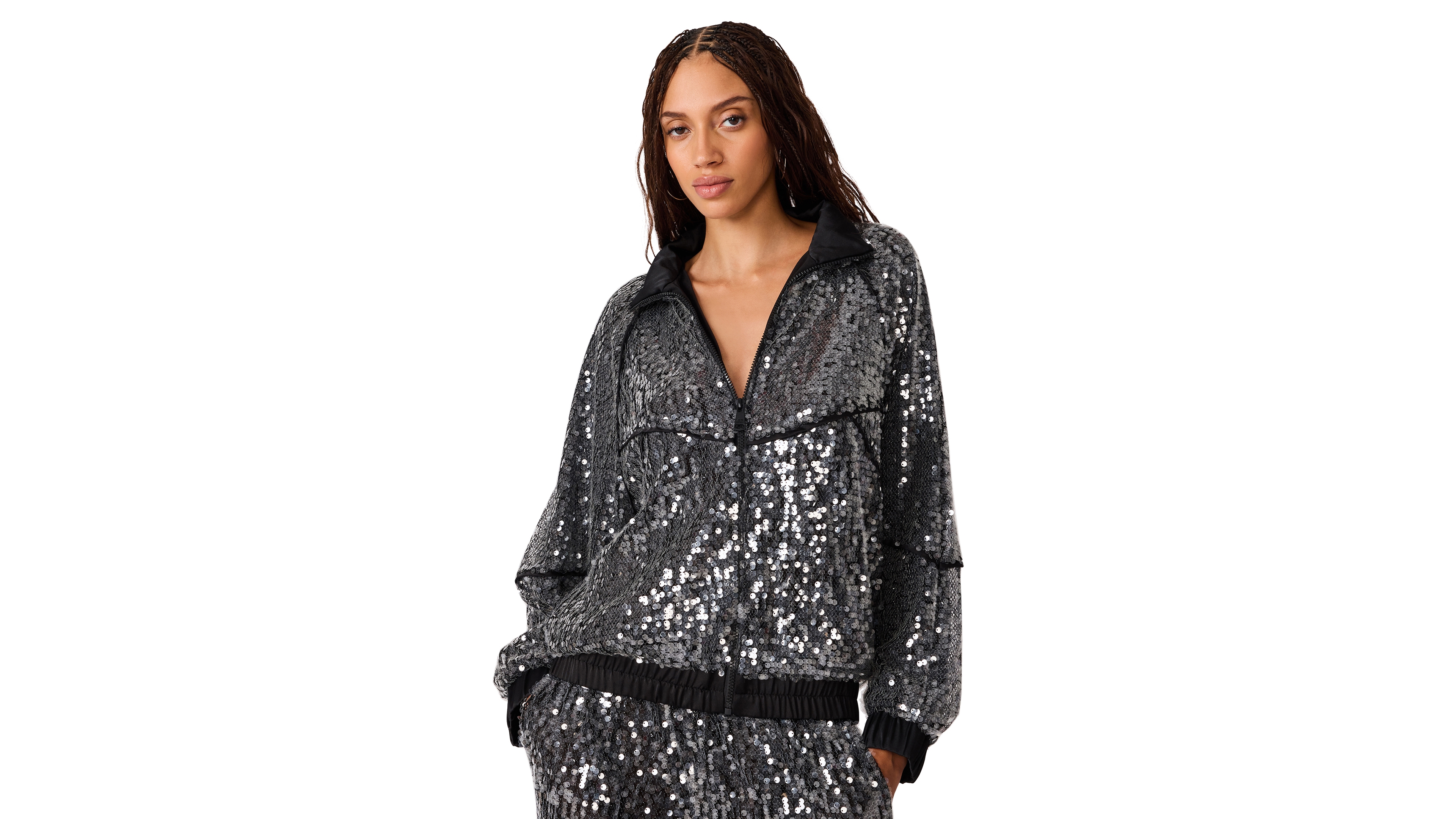 Steve Madden Women's Jacey Sequin Lightweight Bomber Jacket