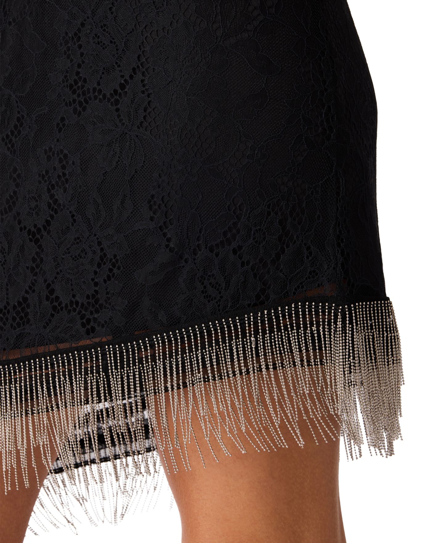 Женское платье Steve Madden Jessika Lace Rhinestone-Fringe Mini, цвет: Чёрный — фото 4