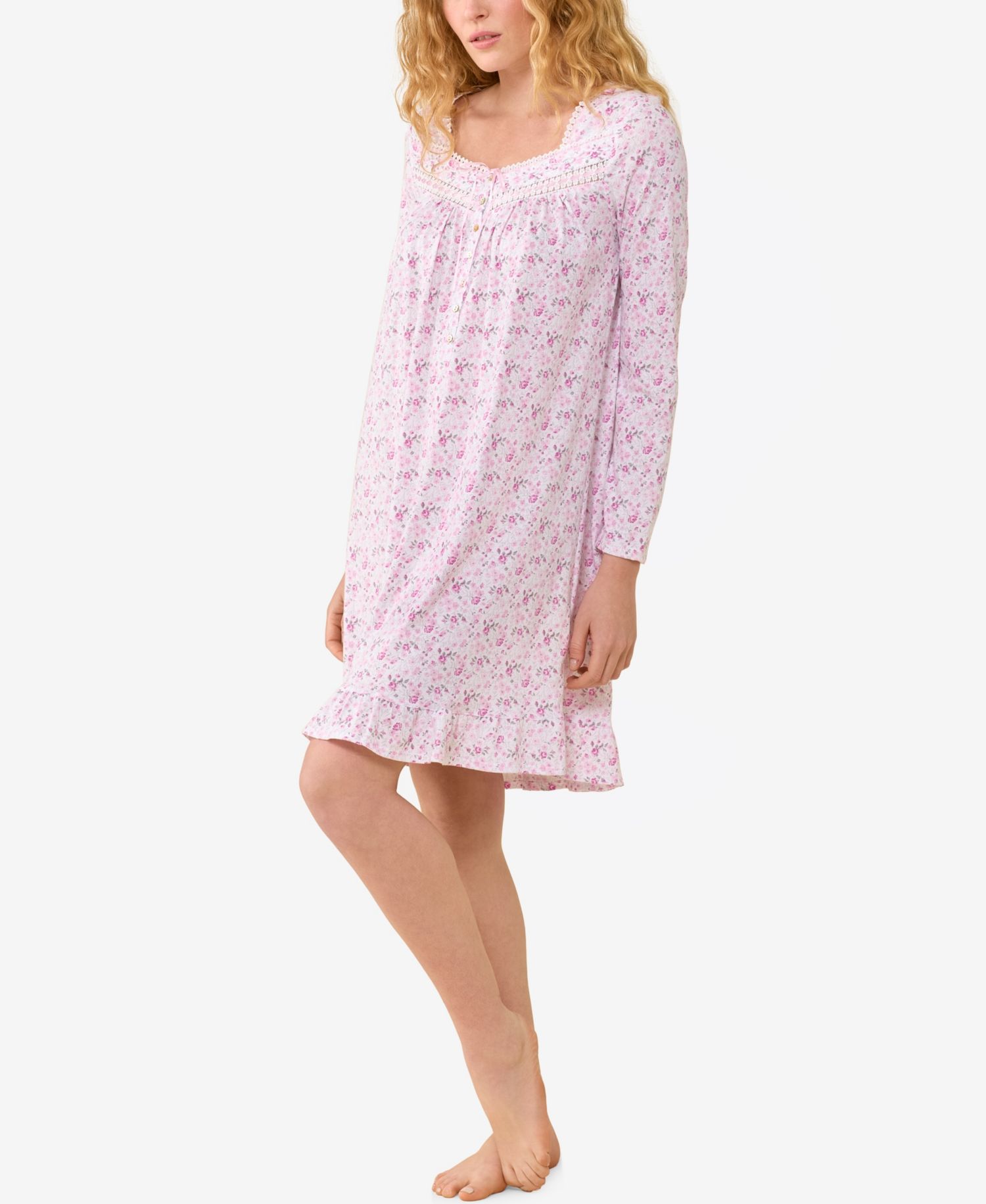 Women's Long-Sleeve Floral-Print Short Nightgown